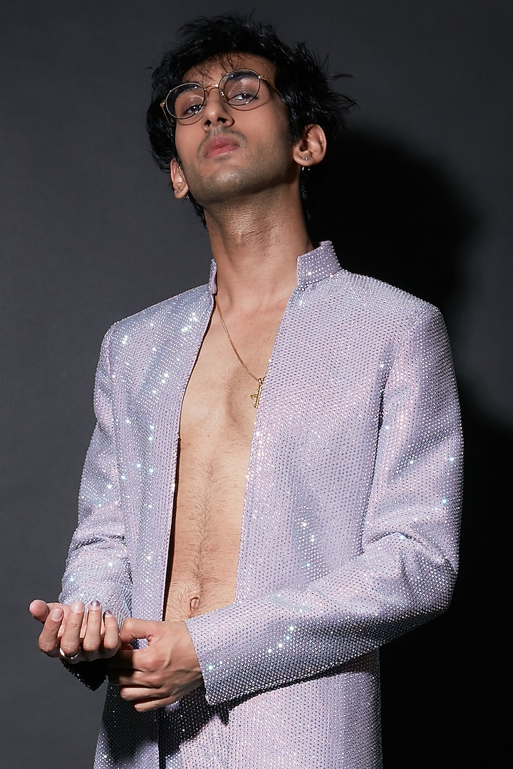 Peri Roma Crystal Embellished Open Groom Sherwani Set by ITRH Men at Pernia's Pop Up Shop