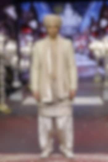 Soft Pink Chikankari Hand & Machine Embroidered Groom Sherwani Set by ITRH Men at Pernia's Pop Up Shop