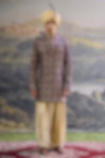 Purple Brocade Silk Embroidered Kurta Set by ITRH Men at Pernia's Pop Up Shop