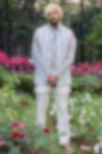 Steel Grey Chikankari Handwork Bundi Jacket Set by ITRH Men at Pernia's Pop Up Shop