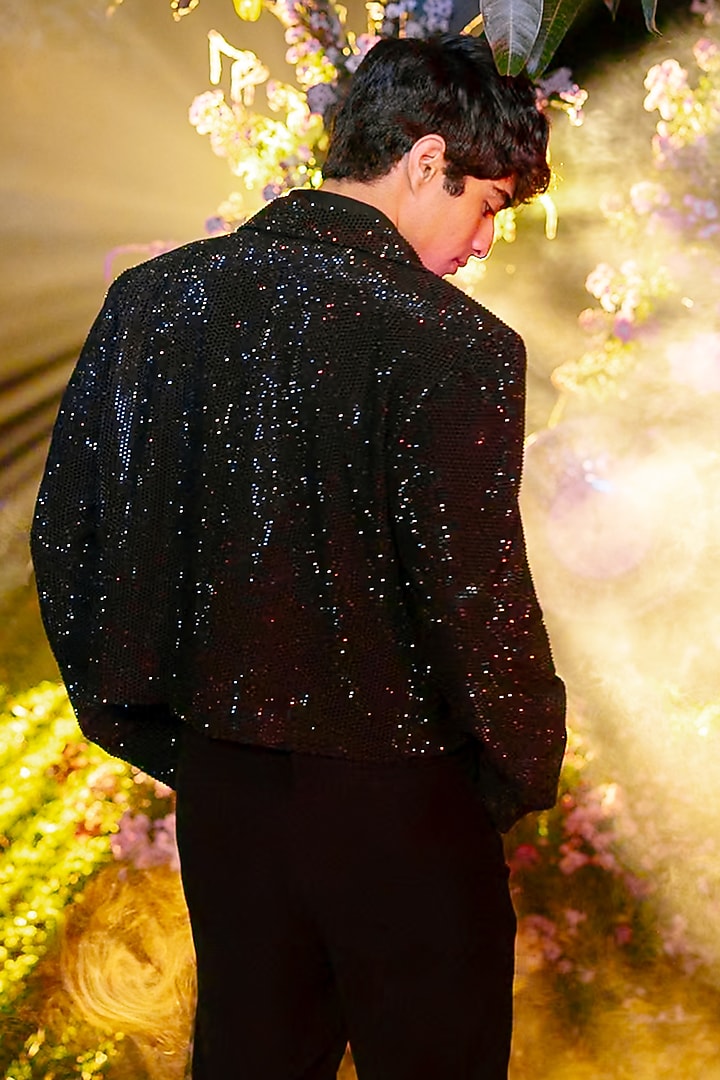 Black Crepe Open Jacket Set by ITRH Men at Pernia's Pop Up Shop