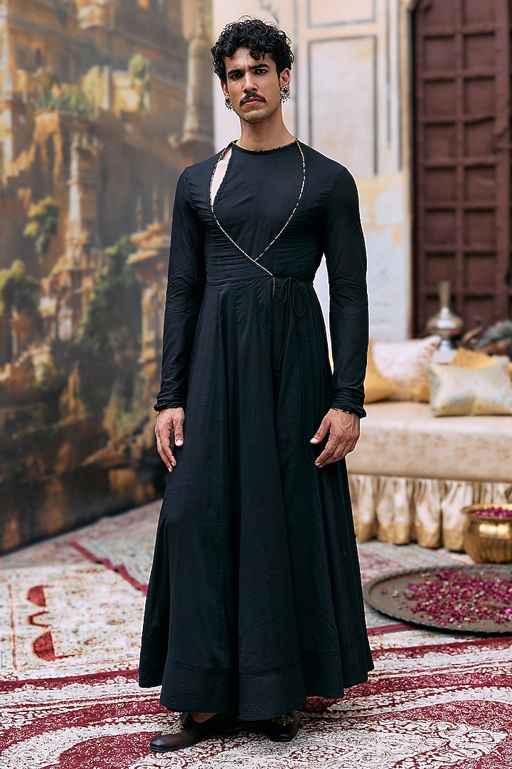 Black Brocade Jacket Set by ITRH Men at Pernia's Pop Up Shop