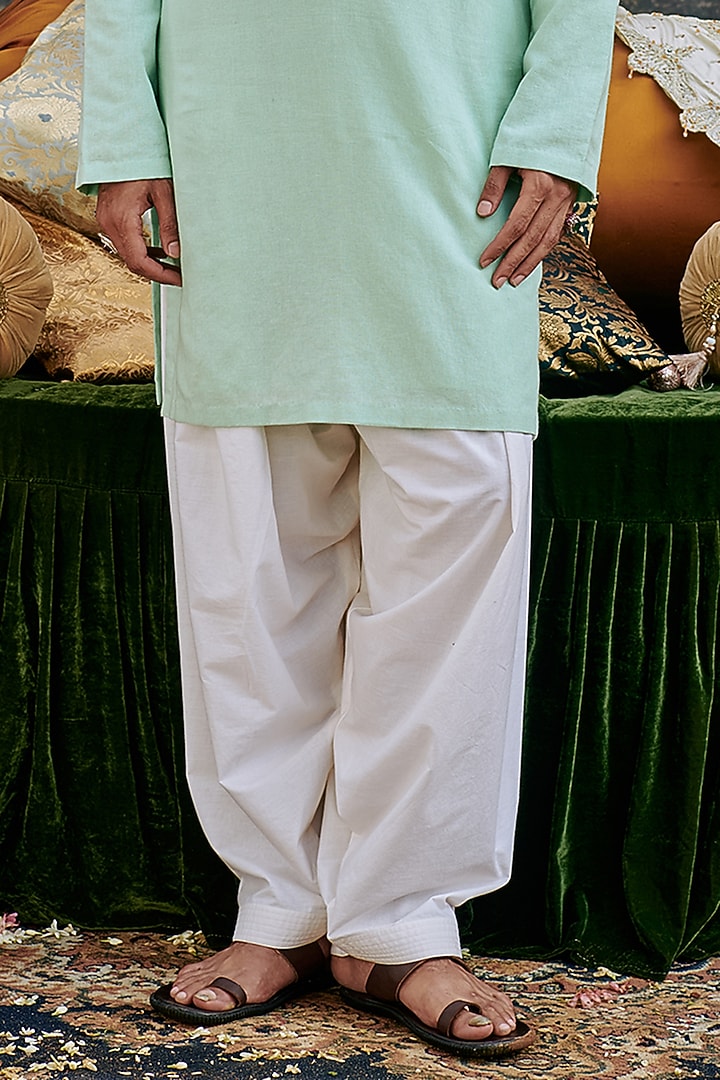 Blue Linen Mirror Work Kurta Set by ITRH Men at Pernia's Pop Up Shop