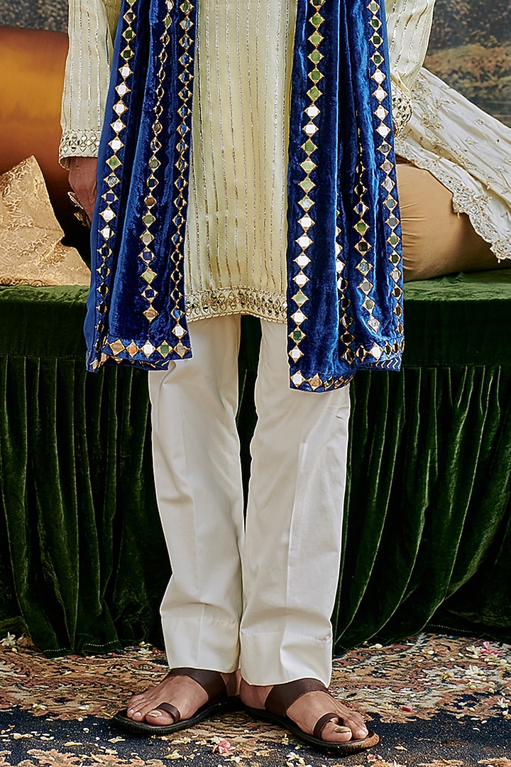 Beige Chanderi Mirror Work Kurta Set by ITRH Men at Pernia's Pop Up Shop