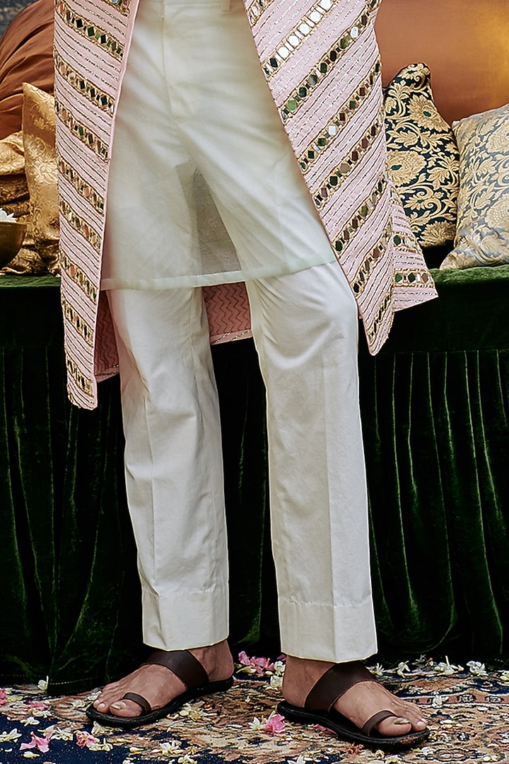 Pink Chanderi Mirror Work Groom Sherwani Set by ITRH Men at Pernia's Pop Up Shop