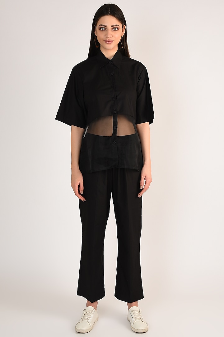 Black Sheer Silk Organza Pant Set by ITUVANA