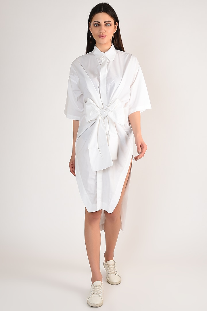 White Cotton Poplin Shirt Dress by ITUVANA