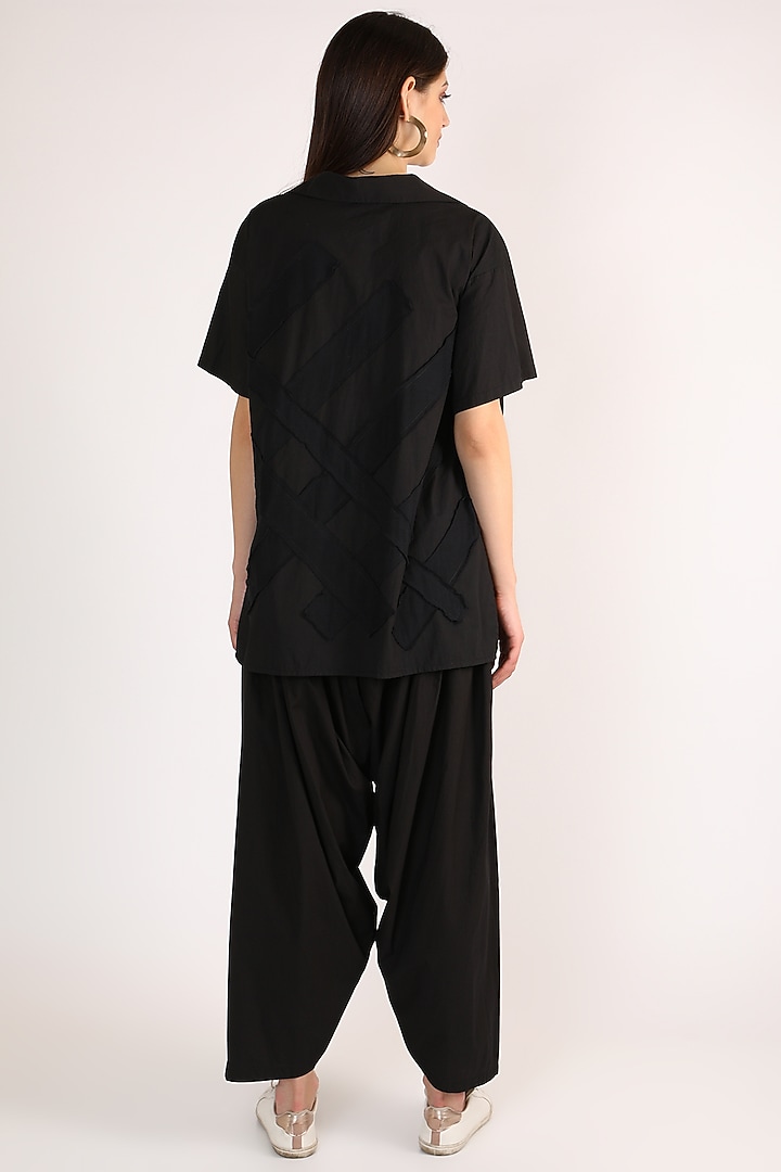 Black Cotton Draped Pant Set by ITUVANA at Pernia's Pop Up Shop