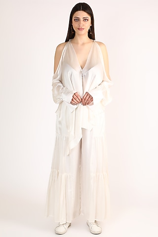 White Silk Pant Set by ITUVANA