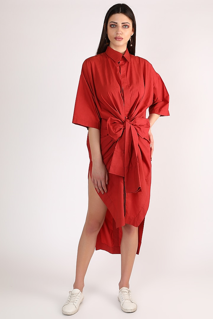 Plum Red Cotton Poplin Dress by ITUVANA