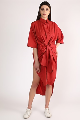 Plum Red Cotton Poplin Dress by ITUVANA