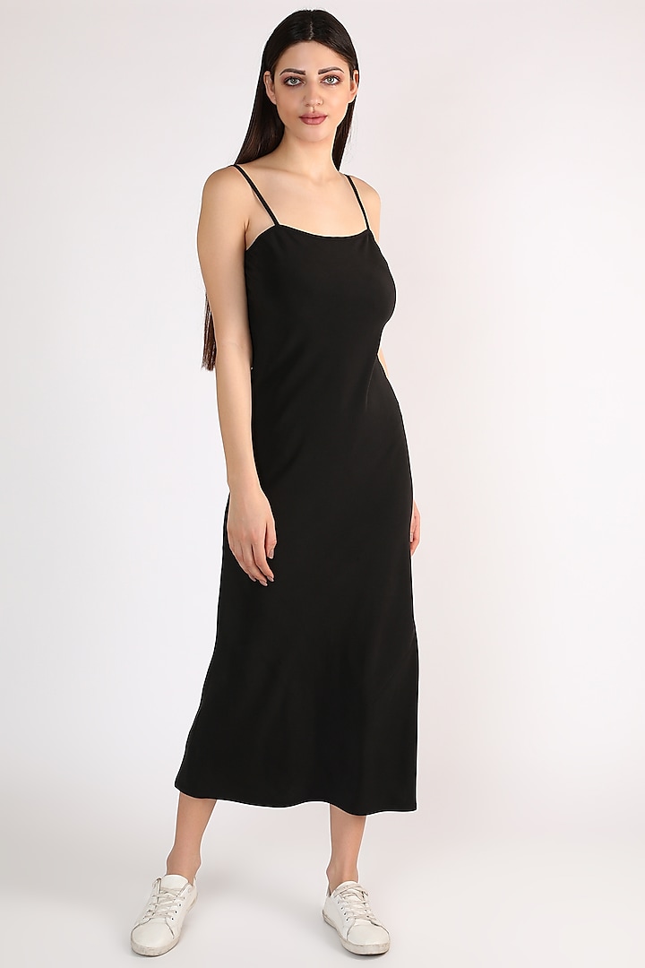 Black Silk Crepe Slip Dress by ITUVANA