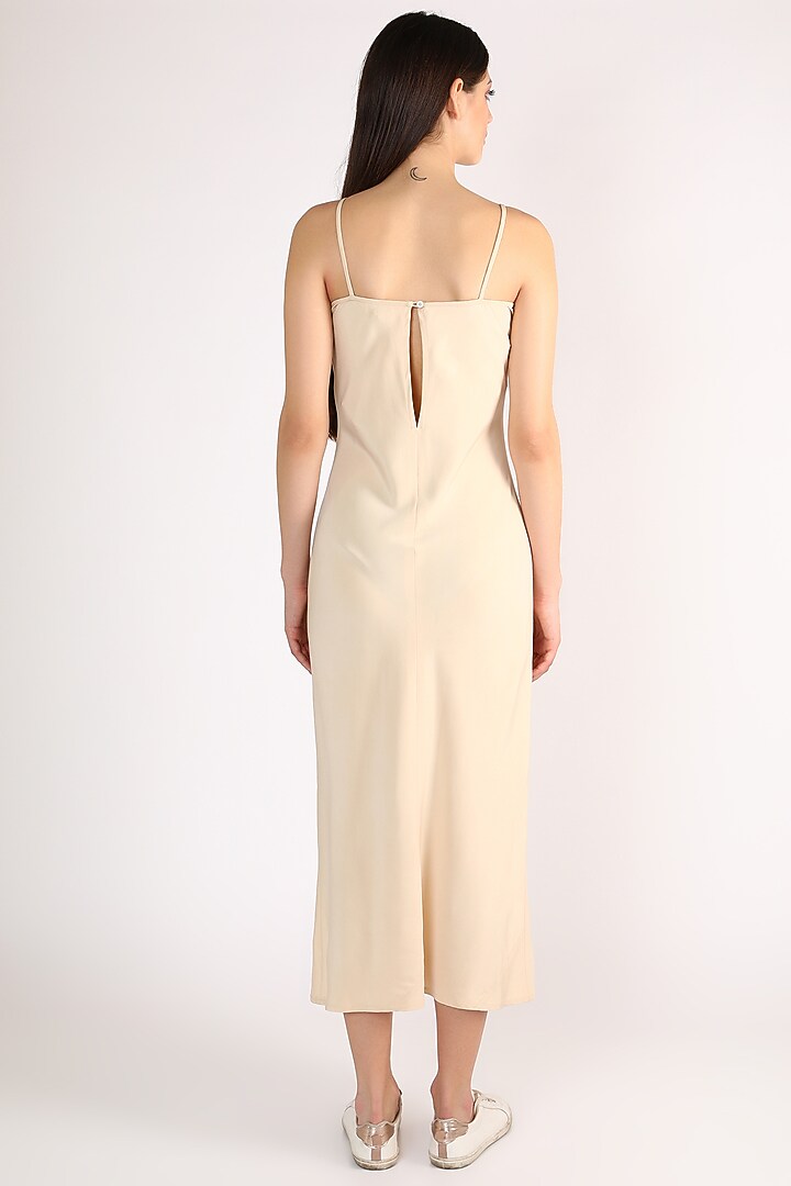 Nude Slip Dress With Shell Buttons by ITUVANA at Pernia's Pop Up Shop