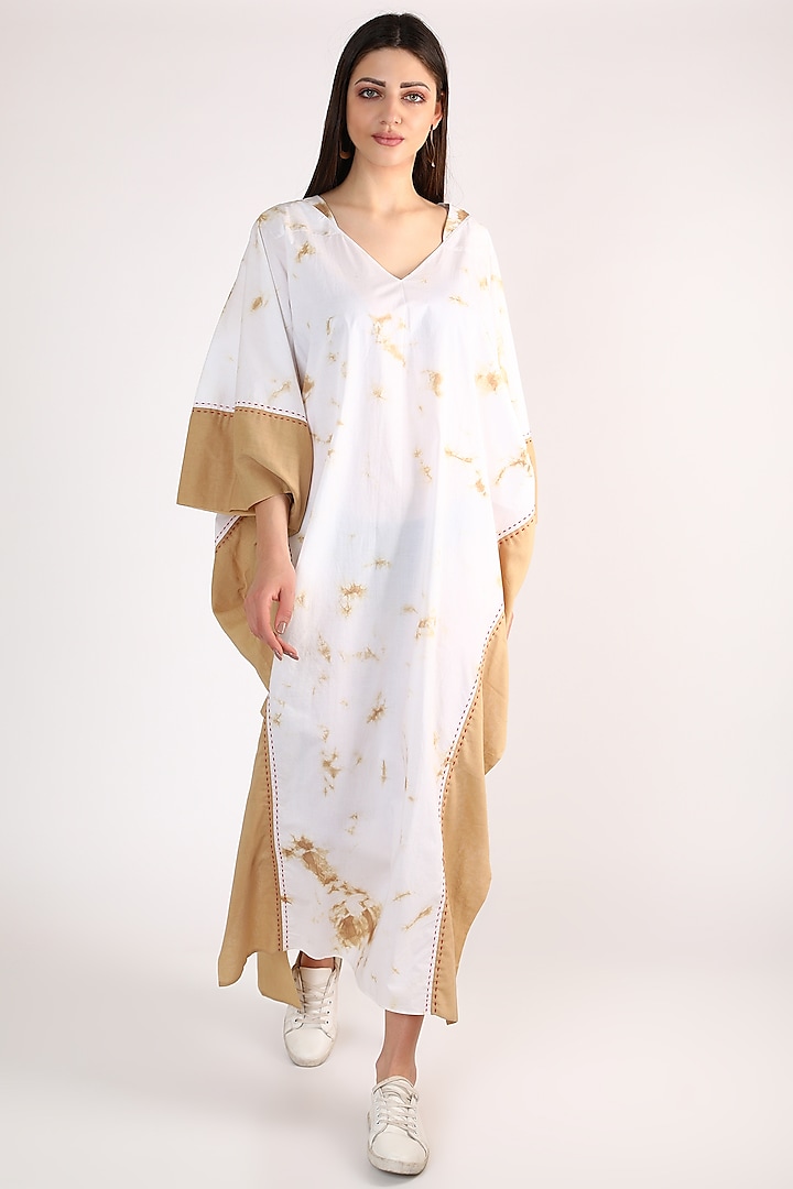 Nude & White Cotton Tie-Dye Kaftan by ITUVANA at Pernia's Pop Up Shop