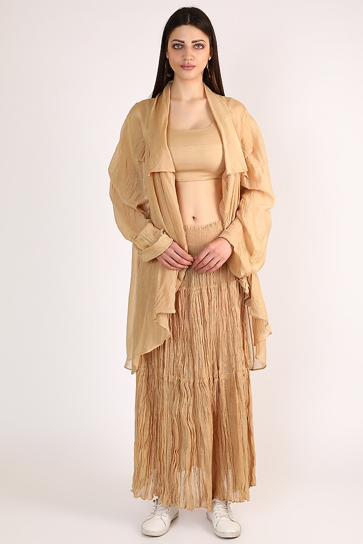 Nude Wrinkled Skirt Set by ITUVANA