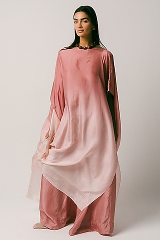 Rose Pink Ombre Habutai Silk Kaftan Set by ITUVANA