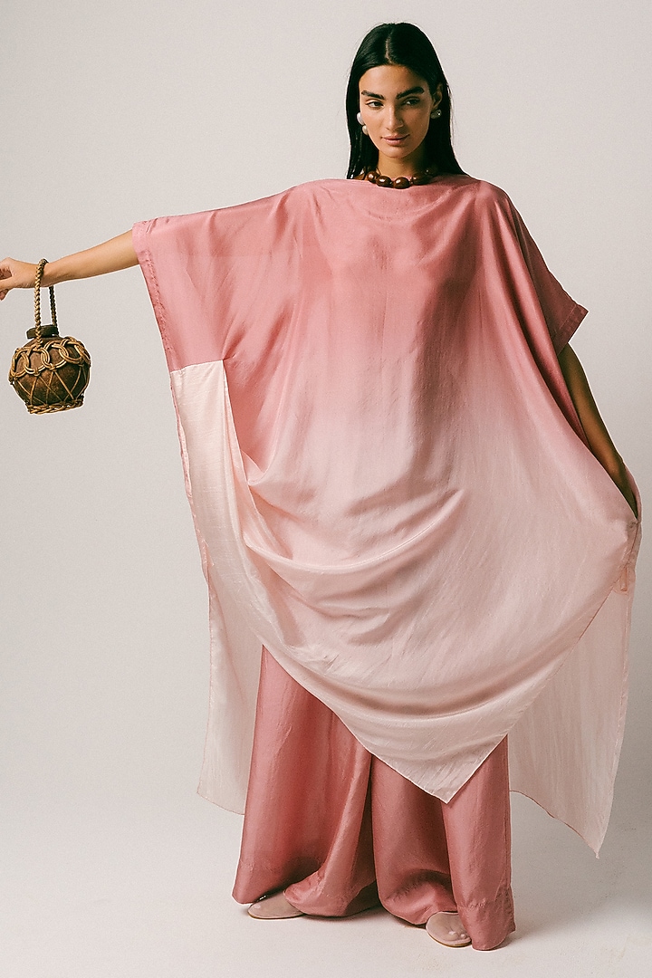 Rose Pink Ombre Habutai Silk Kaftan Set by ITUVANA at Pernia's Pop Up Shop