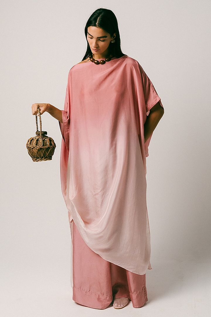 Rose Pink Ombre Habutai Silk Kaftan Set by ITUVANA at Pernia's Pop Up Shop