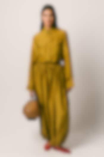 Warm Olive & Black Habutai Silk Co-Ord Set by ITUVANA at Pernia's Pop Up Shop