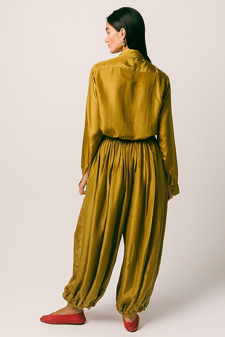 Warm Olive & Black Habutai Silk Co-Ord Set by ITUVANA at Pernia's Pop Up Shop