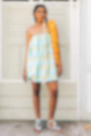 Cyan Blue Madras Check Cotton Elasticated Summer Dress by ITUVANA at Pernia's Pop Up Shop