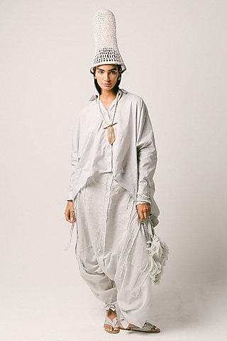 Mint Green Linen Dhoti Set by ITUVANA