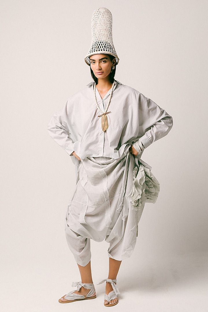 Mint Green Linen Dhoti Set by ITUVANA at Pernia's Pop Up Shop