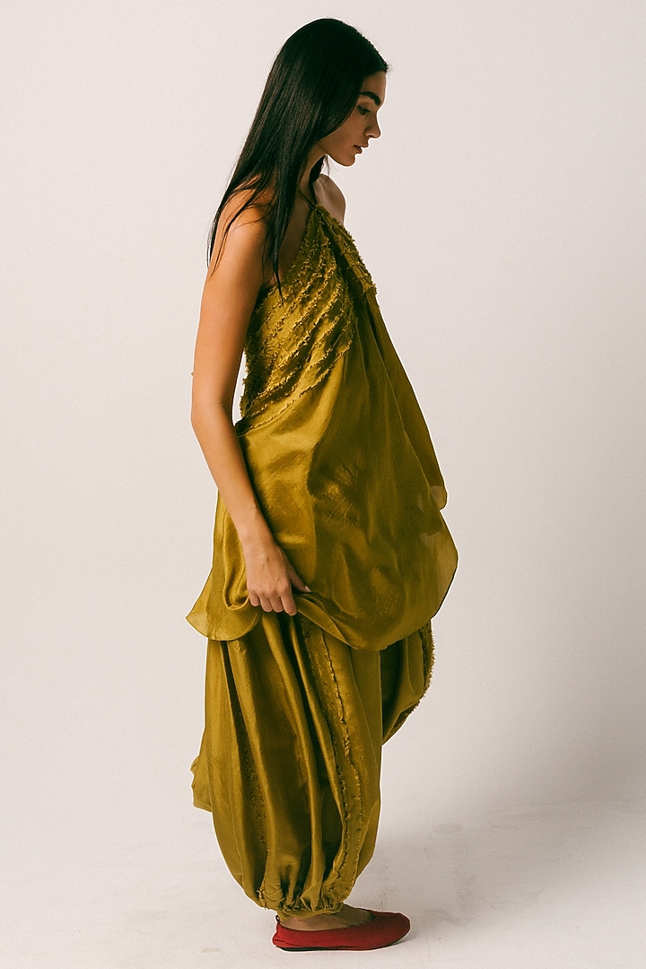 Olive Green Habutai Silk Co-Ord Set by ITUVANA at Pernia's Pop Up Shop