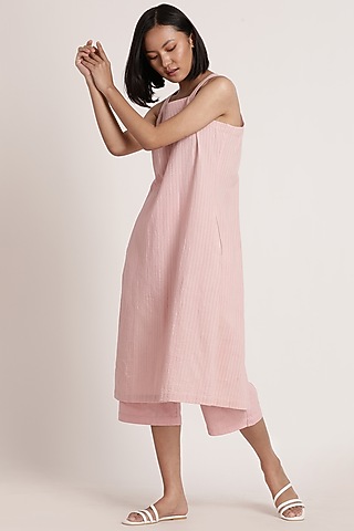 Blush Pink Handwoven Cotton Wrap Tunic Set by ITYA