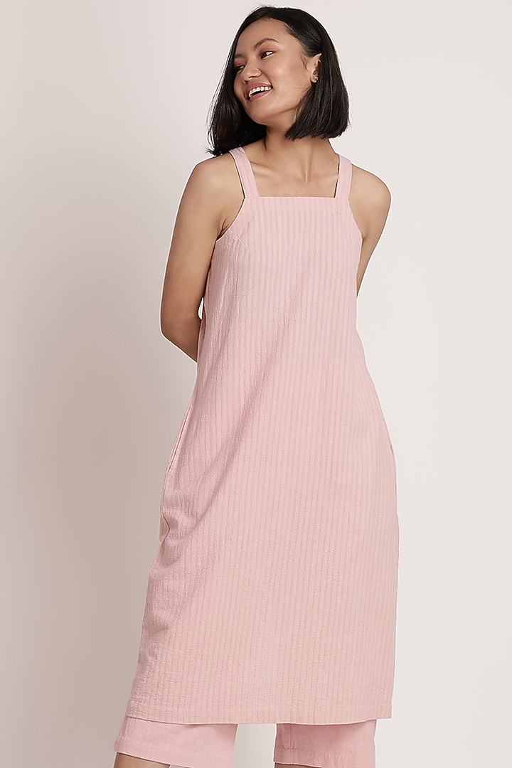 Blush Pink Handwoven Cotton Wrap Tunic Set by ITYA at Pernia's Pop Up Shop