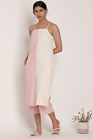 Blush Pink Handwoven Cotton Cropped Pant Set by ITYA