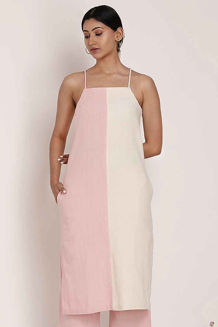 Blush Pink Handwoven Cotton Cropped Pant Set by ITYA at Pernia's Pop Up Shop