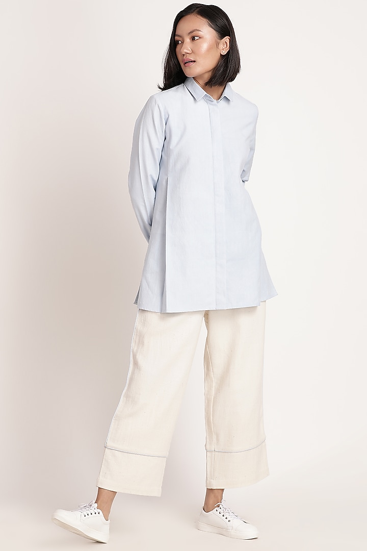 Powder Blue Handwoven Cotton Shirt by ITYA