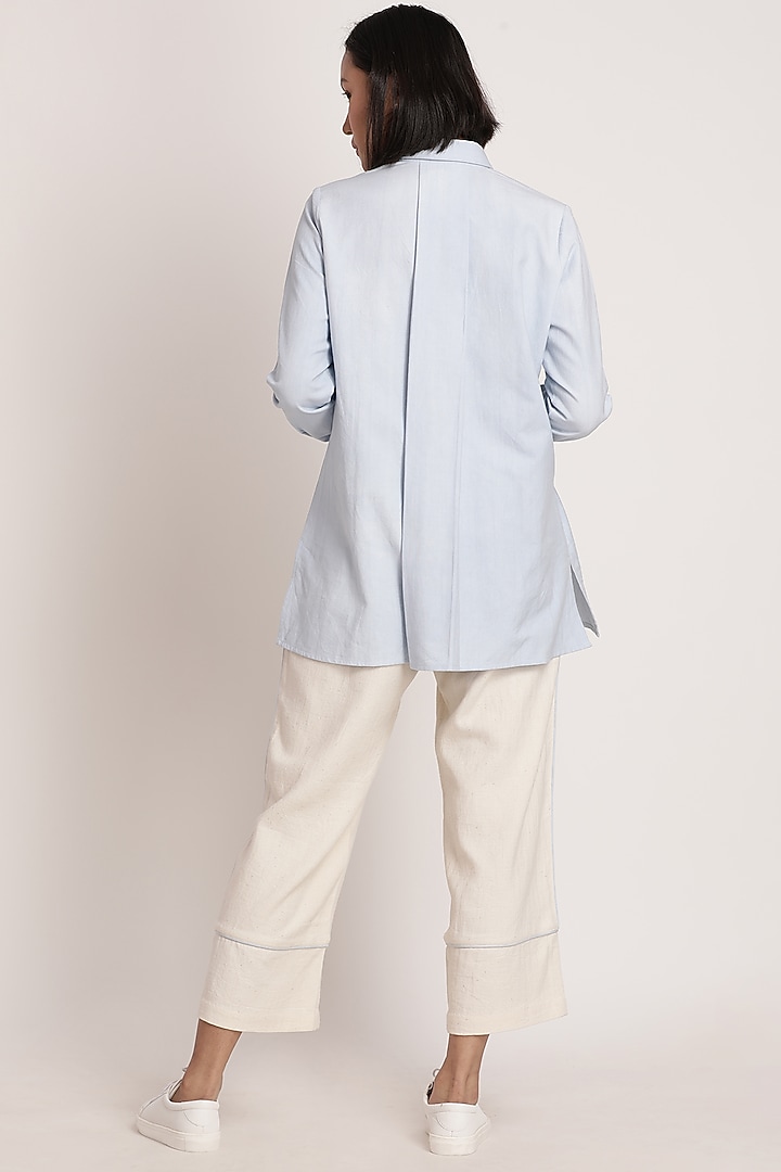 Powder Blue Handwoven Cotton Shirt by ITYA at Pernia's Pop Up Shop