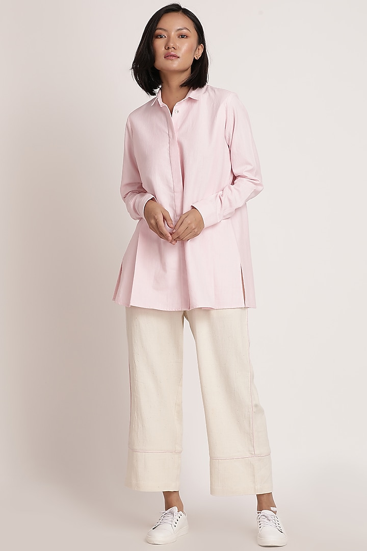 Powder Pink Handwoven Cotton Shirt by ITYA