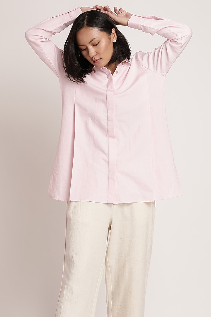 Powder Pink Handwoven Cotton Shirt by ITYA at Pernia's Pop Up Shop