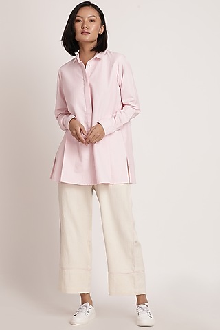 Beige Cotton Straight Pants by ITYA