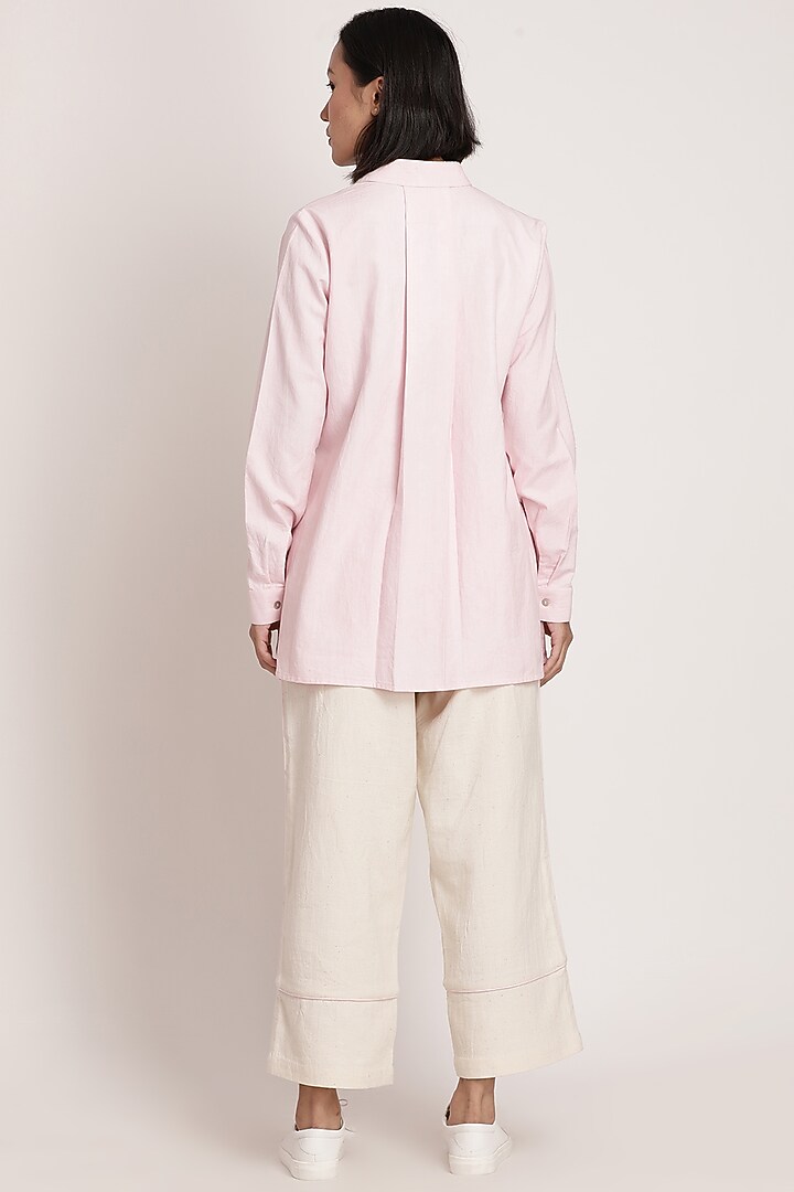 Beige Cotton Straight Pants by ITYA at Pernia's Pop Up Shop