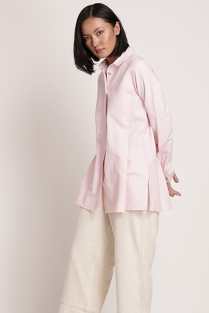 Beige Cotton Straight Pants by ITYA at Pernia's Pop Up Shop