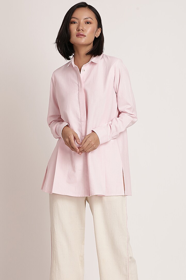Beige Cotton Straight Pant Set by ITYA at Pernia's Pop Up Shop