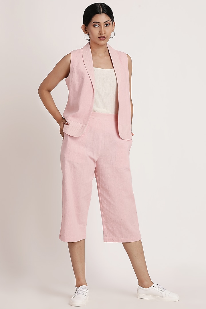 Baby Pink Handwoven Cotton Blazer Set by ITYA