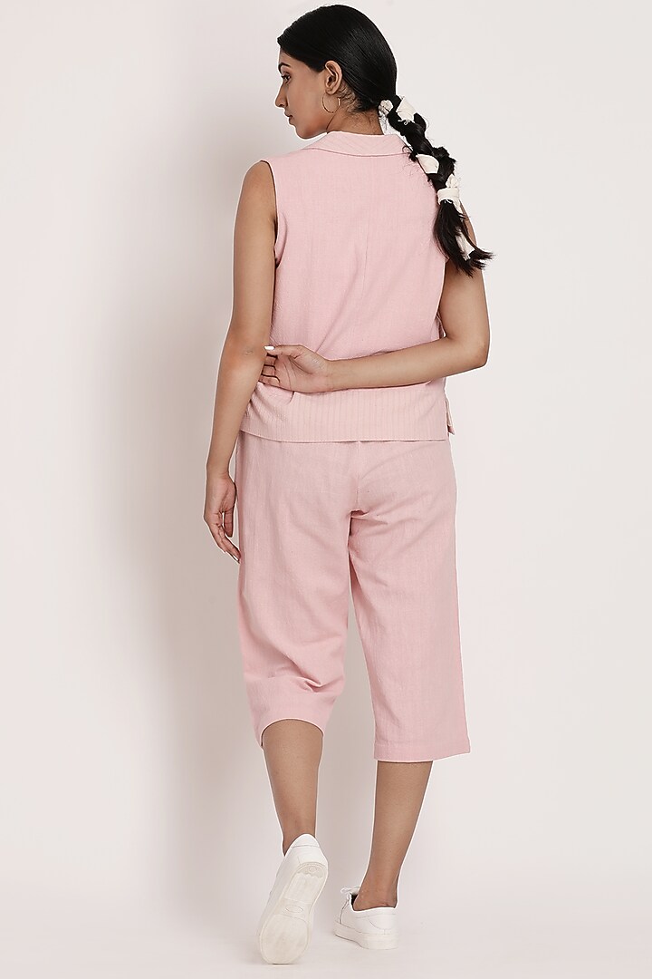 Baby Pink Handwoven Cotton Blazer Set by ITYA at Pernia's Pop Up Shop