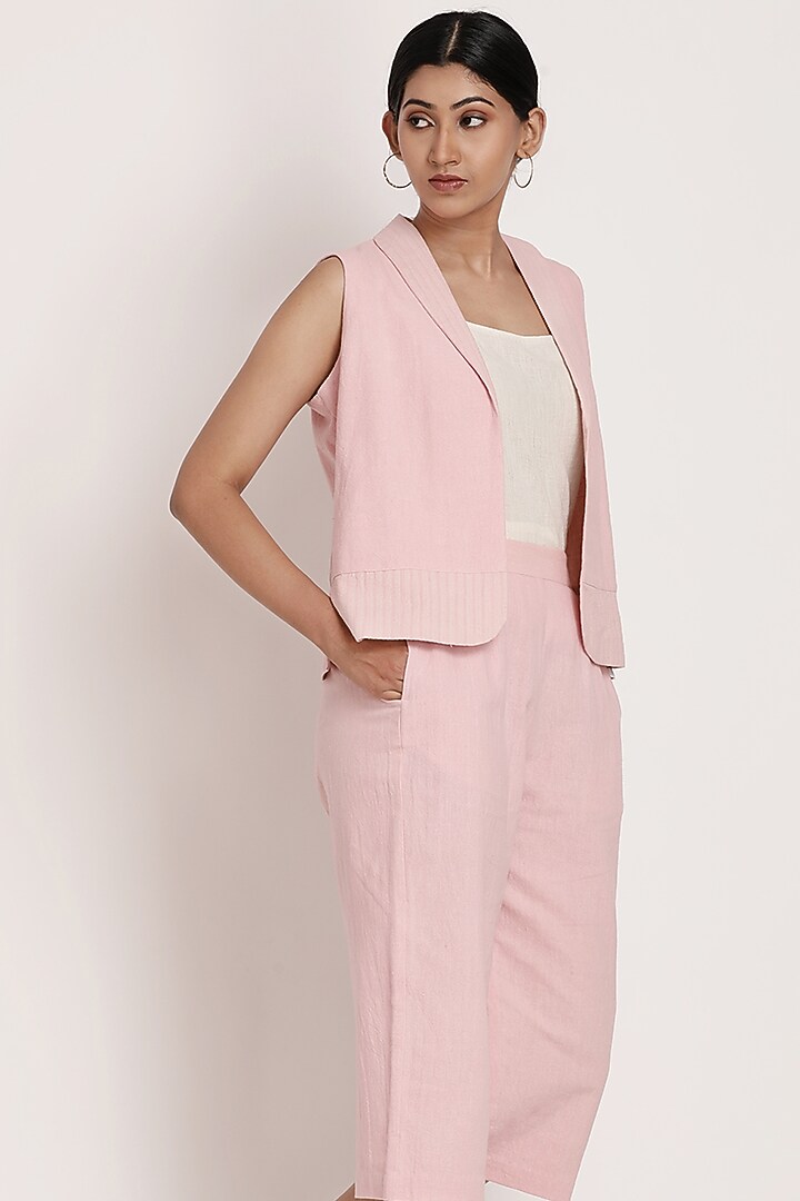 Baby Pink Handwoven Cotton Blazer Set by ITYA at Pernia's Pop Up Shop