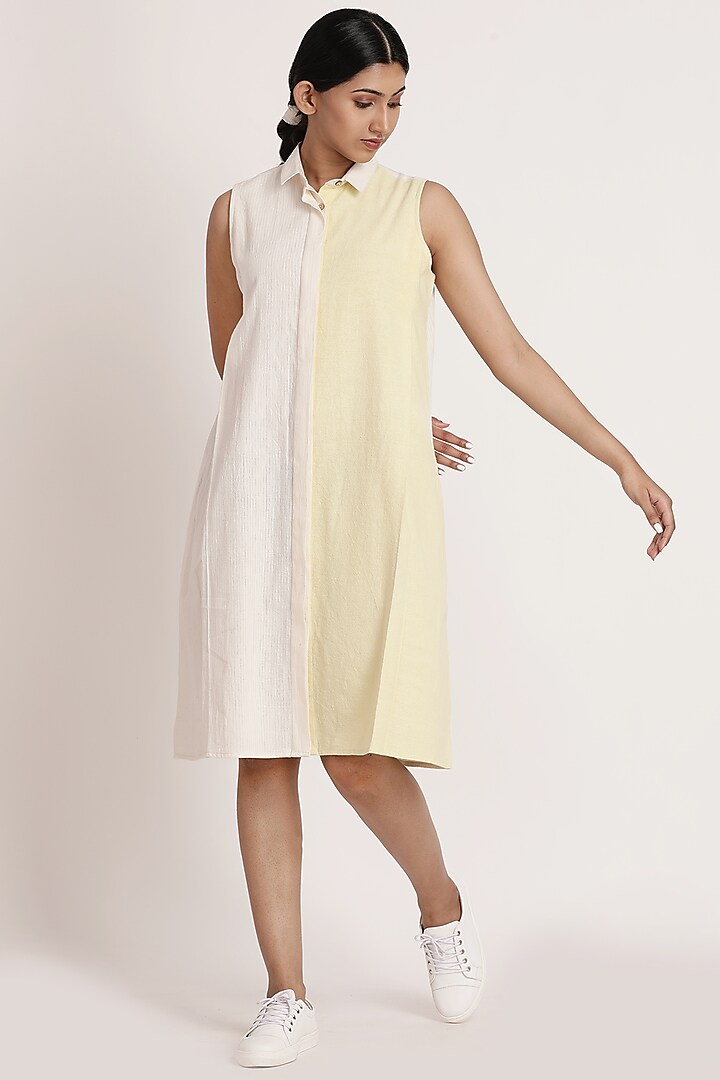 Ivory & Cream Yellow Color Blocked Slip Dress by ITYA