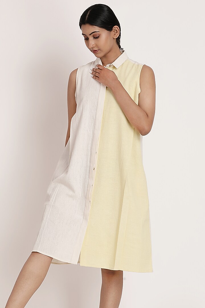 Ivory & Cream Yellow Color Blocked Slip Summer Dress by ITYA at Pernia's Pop Up Shop