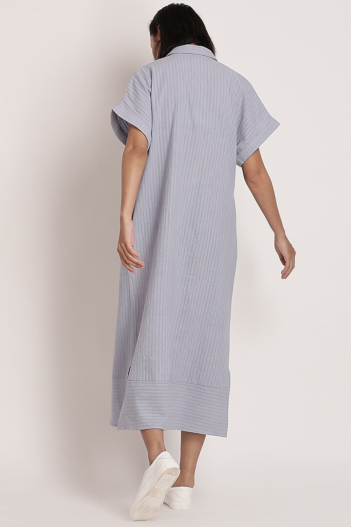 Pale Blue Handwoven Cotton Summer Shirt Dress by ITYA at Pernia's Pop Up Shop