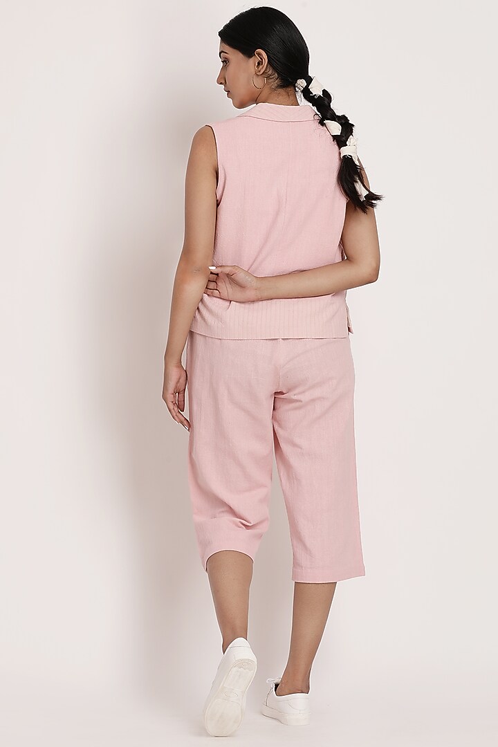 Baby Pink Handwoven Cotton Straight Pants by ITYA at Pernia's Pop Up Shop