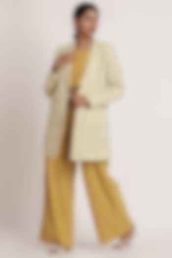 Cream Handwoven Cotton Long Blazer Set by ITYA
