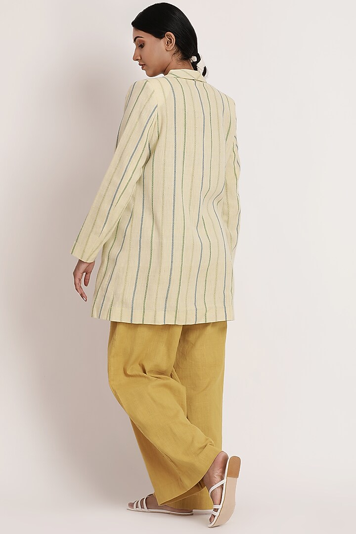 Cream Handwoven Cotton Long Blazer Set by ITYA at Pernia's Pop Up Shop