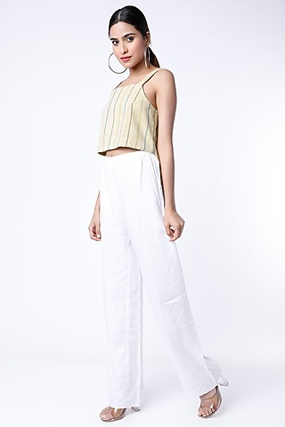 Olive Green & Yellow Reversible Crop Top by ITYA